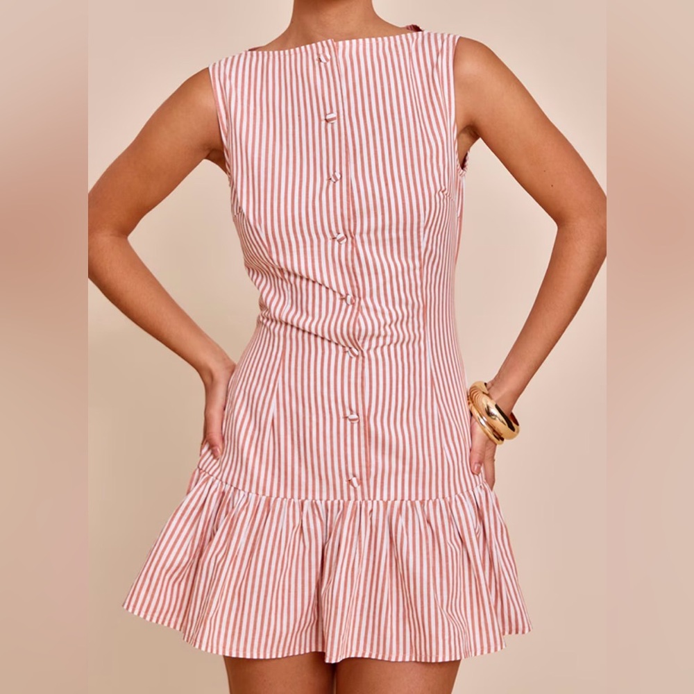 PrettyLittleThing Pink and White Striped Midi Dress